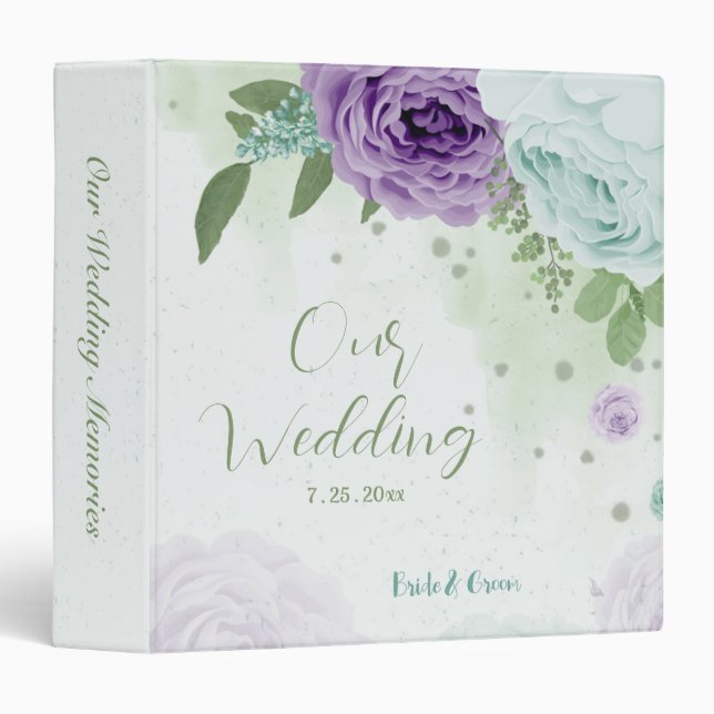 blue purple flowers greenery wedding album binder (Front/Spine)