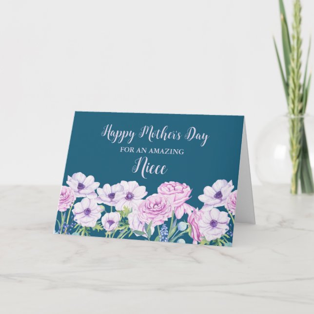 Blue Purple Flowers Niece Happy Mother's Day Card (Front)
