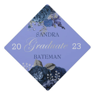 Blue Purple Flowers   Silver Graduation Party Anno Graduation Cap Topper