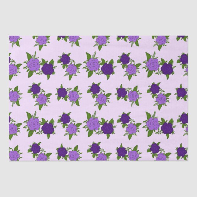 Blue & Purple Flowers with violet pattern Tissue Paper (Front)