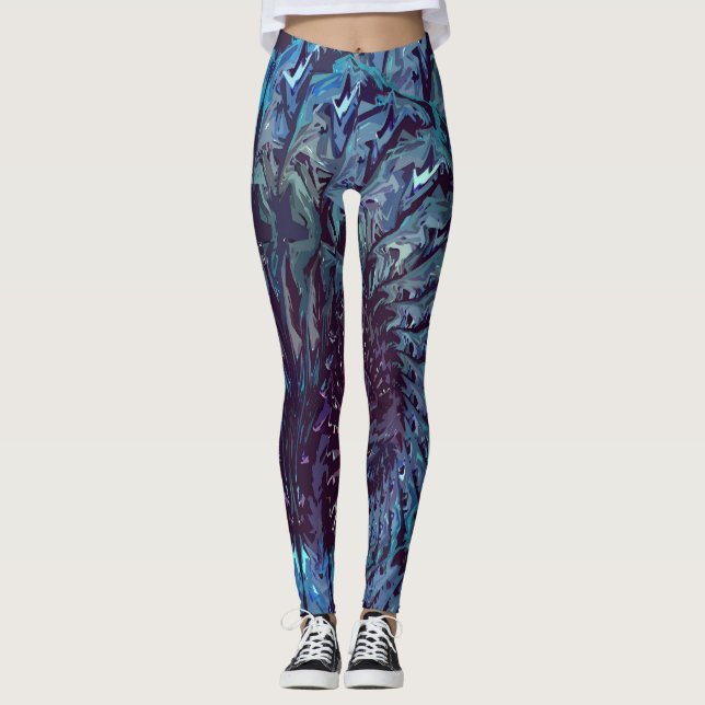 Blue Purple Fractal Art Leggings (Front)
