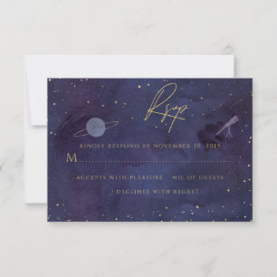 Blue Purple Galaxy Starry Night Celestial Wedding RSVP Card