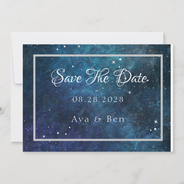 Blue Purple Galaxy Wedding Save The Date Cards (Front)