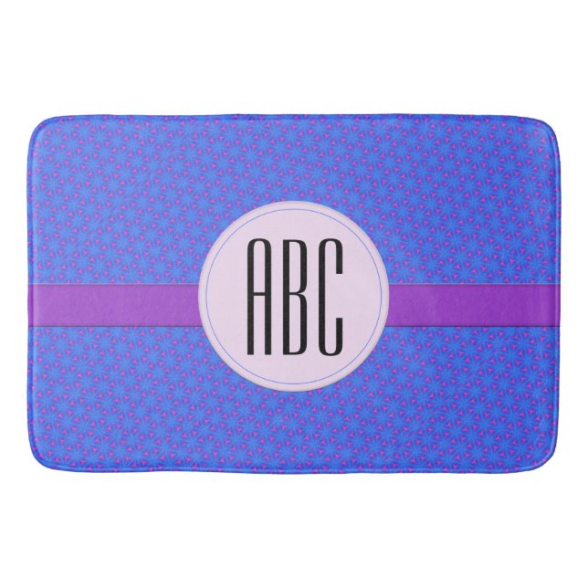 Blue Purple Geometric Personalized Monogram Bath Mat (Front)