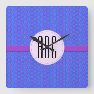 Blue Purple Geometric Personalized Monogram Square Wall Clock