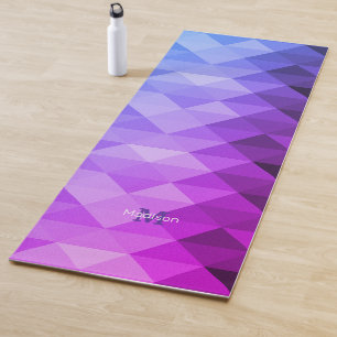 Blue purple geometric square pattern Monogram Yoga Mat