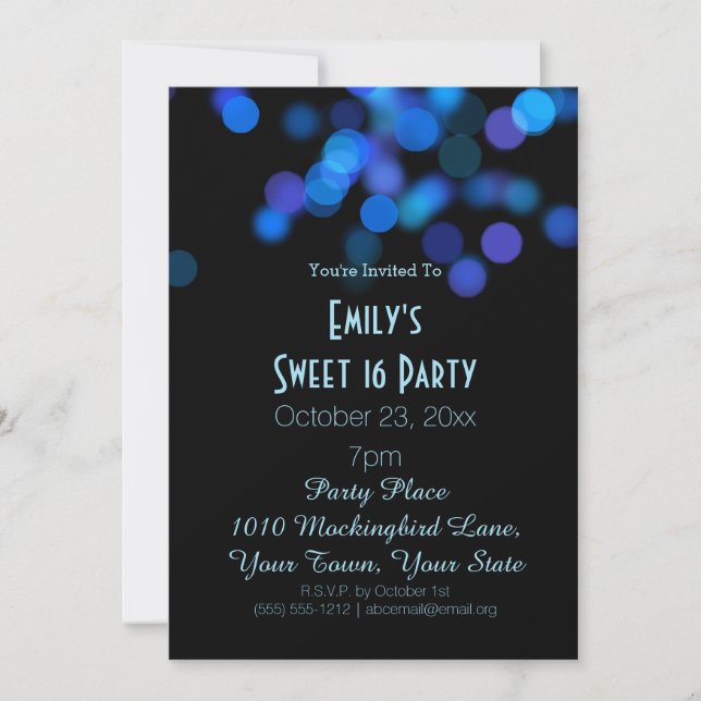 Blue Purple Glamour Lights Theme Sweet 16 Birthday Invitation (Front)