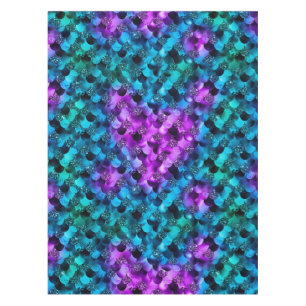Blue & Purple Glitter Ocean Glamour Mermaid Scales Tablecloth