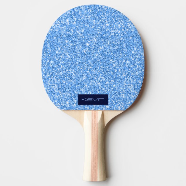 Blue Purple Glitter Texture Print Monogram Ping Pong Paddle (Front)