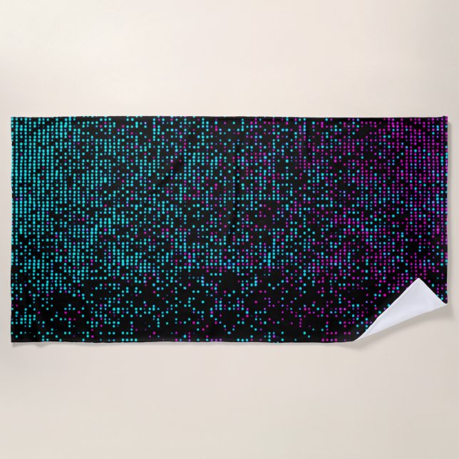 Blue Purple Glowing Spots on Black Beach Towel (Front)