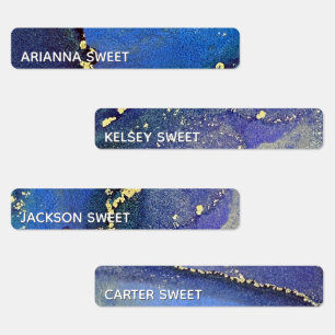 Blue Purple & Gold Abstract Alcohol Ink Waterproof