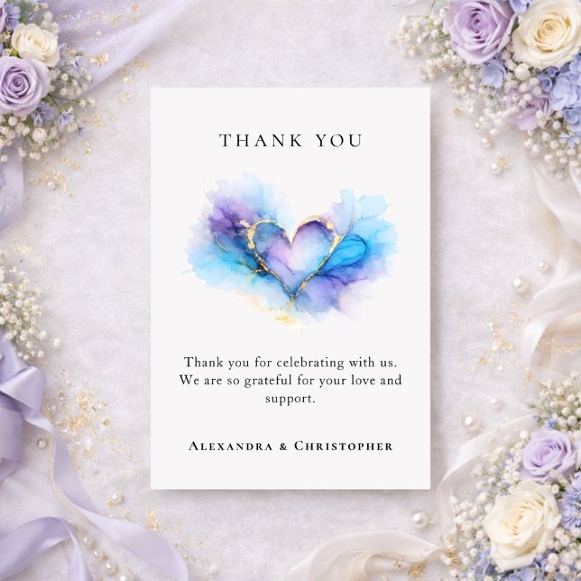 Blue Purple Gold Abstract Heart Thank You Card (Creator Uploaded)