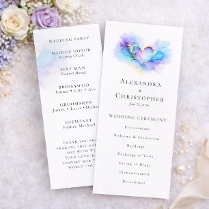 Blue Purple Gold Abstract Heart Wedding Program 
