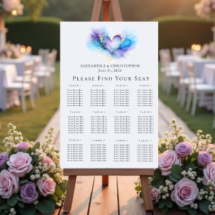 Blue Purple Gold Abstract Heart Wedding Seating Acrylic Sign