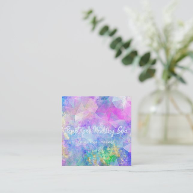 Blue Purple Gold Abstract  Square Business Card (Standing Front)