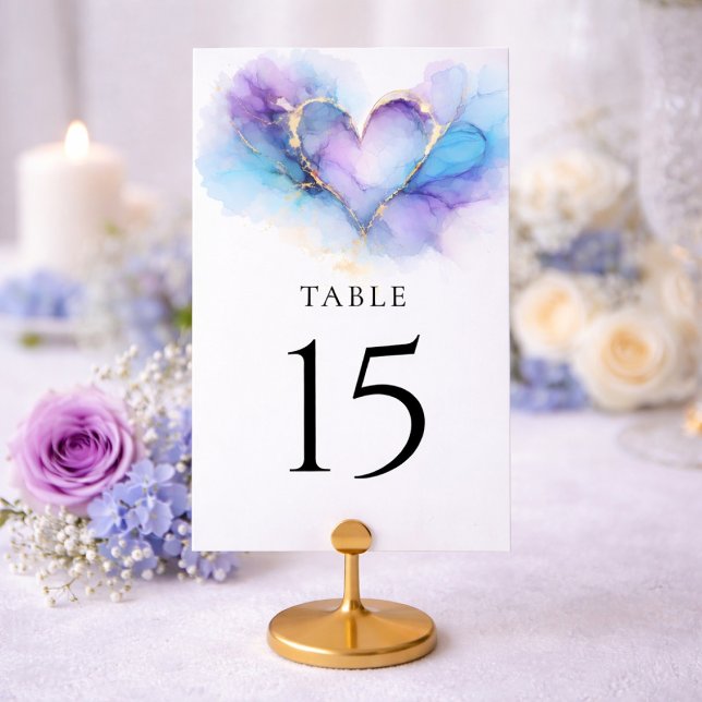 Blue Purple Gold Abstract Wedding Table Card (Creator Uploaded)