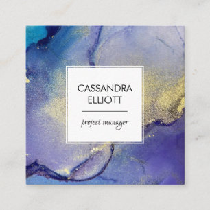 Blue Purple & Gold Alcohol Ink Liquid Art Square Business Card