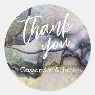 Blue Purple Gold Liquid Abstract Art Casual Hand Classic Round Sticker