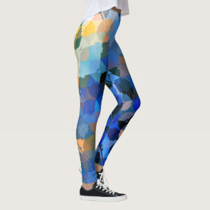 blue purple gold orange abstract geometric leggings