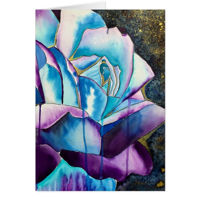 Blue purple gothic watercolor rose art (Front)