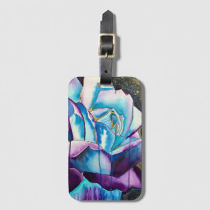 Blue purple gothic watercolor rose art luggage tag