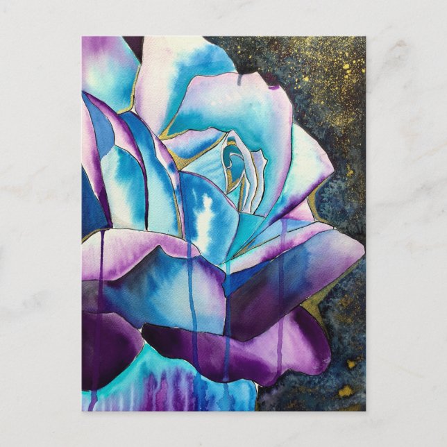 Blue purple gothic watercolor rose art postcard (Front)
