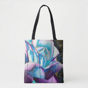 Blue purple gothic watercolor rose art tote bag