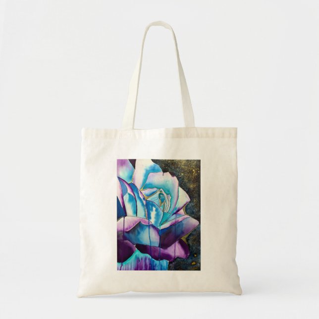 Blue purple gothic watercolor rose art tote bag (Front)