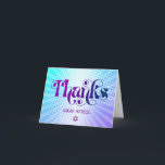 Blue Purple Gradient Bat Mitzvah Bold Retro Boho  Thank You Card<br><div class="desc">Make sure your favourite Bat Mitzvah shows her appreciation to all who supported her milestone event! Send out this fun, boho retro, personalized thank you card. Fun, trendy, bold purple and navy blue typography with modern sans serif typography overlay a background of pop light turquoise and purple ombre gradient rays...</div>
