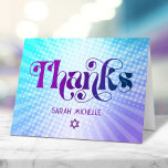 Blue Purple Gradient Bat Mitzvah Bold Retro Boho  Thank You Card<br><div class="desc">Make sure your favourite Bat Mitzvah shows her appreciation to all who supported her milestone event! Send out this fun, boho retro, personalized thank you card. Fun, trendy, bold purple and navy blue typography with modern sans serif typography overlay a background of pop light turquoise and purple ombre gradient rays...</div>