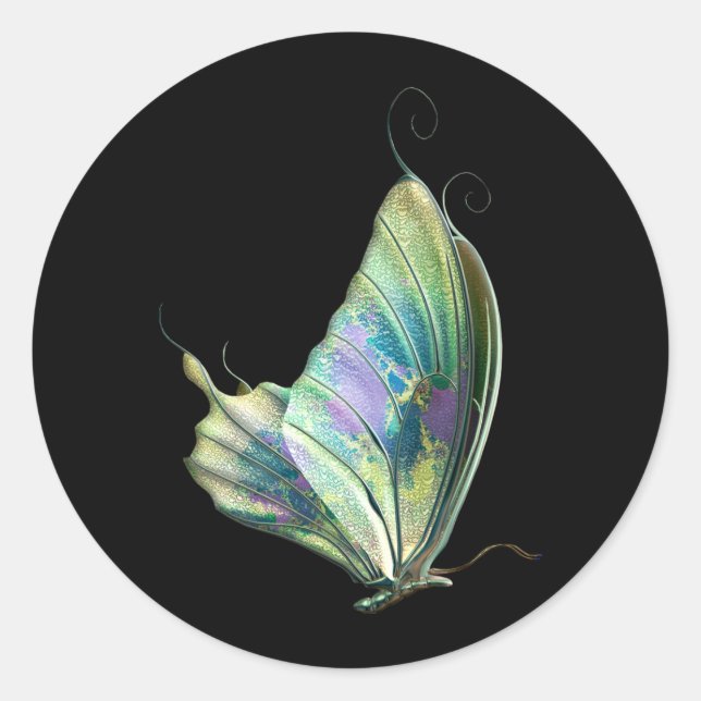 Blue Purple Green Butterfly Classic Round Sticker (Front)