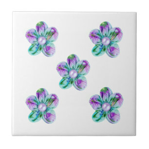 Blue, purple, green flowers for kitchen tile