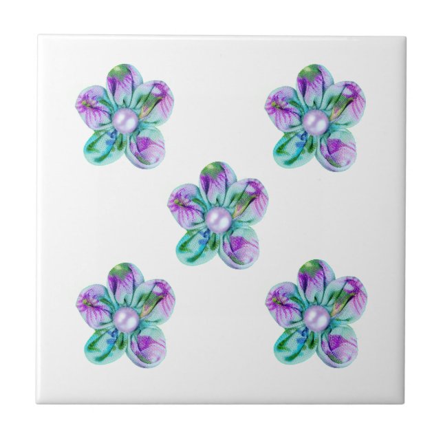 Blue, purple, green flowers for kitchen tile (Front)