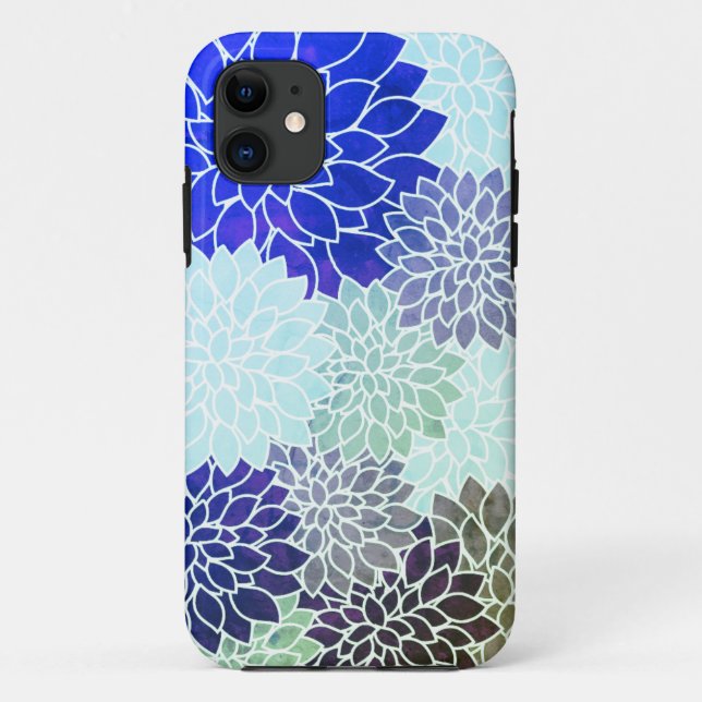 Blue Purple Green Flowers Pattern Case-Mate iPhone Case (Back)