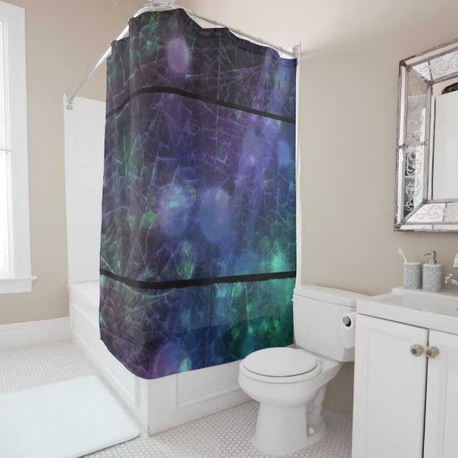 Blue Purple Green Lights Abstract Shower Curtain (In Situ)