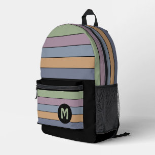 Blue Purple Green Mustard Yellow Black Stripes Printed Backpack
