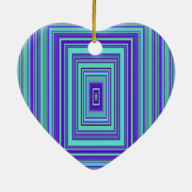 Blue Purple Green Rectangles Geometric Art Ceramic Ornament (Back)