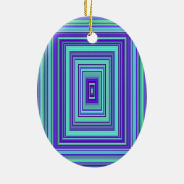 Blue Purple Green Rectangles Geometric Art Ceramic Ornament (Back)