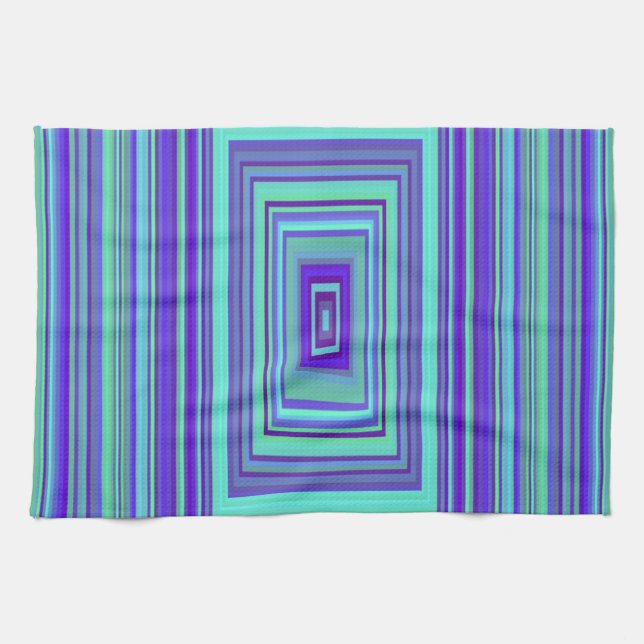 Blue Purple Green Rectangles Geometric Art Kitchen Towel (Horizontal)
