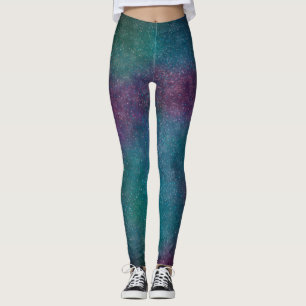 Blue Purple Green Sparkle Sky Galaxy Leggings