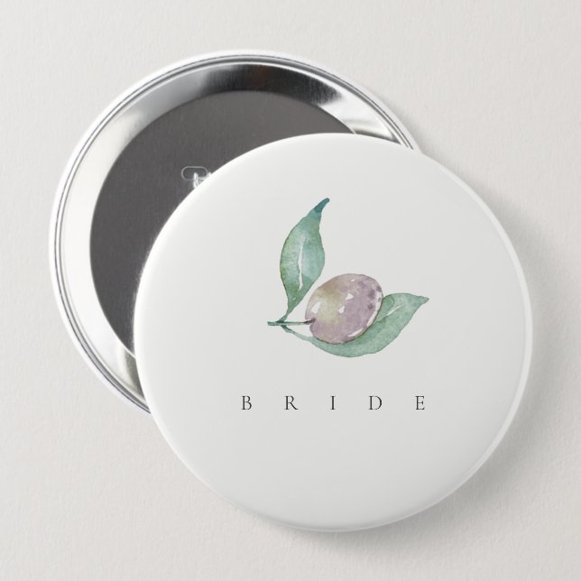 BLUE PURPLE GREEN WATERCOLOUR FOLIAGE OLIVE BRIDE 4 INCH ROUND BUTTON (Front & Back)