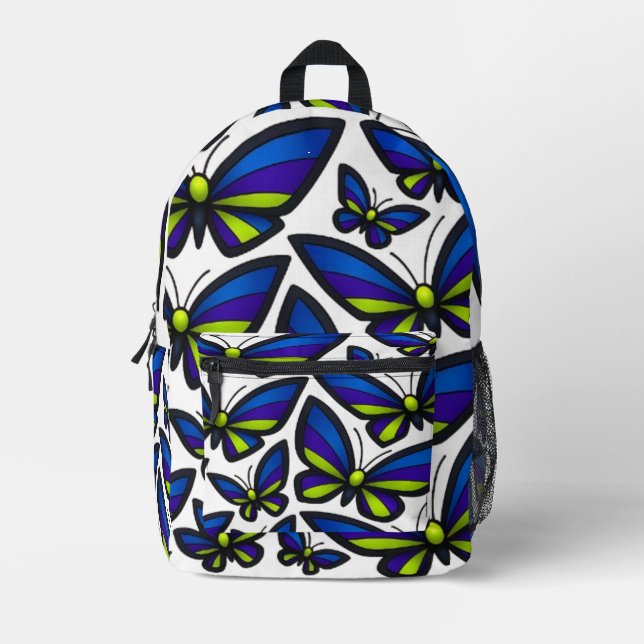 Blue Purple Green Wings Now Printed Backpack (Front)