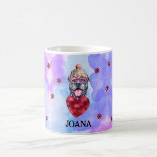 Blue Purple Grey Pitbull Valentine's Day Gift Dog Coffee Mug