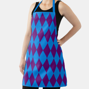 Blue Purple Harlequin Checkered Design  Apron