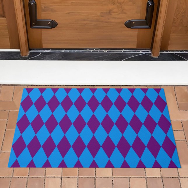 Blue Purple Harlequin Checkered Design  Doormat (Creator Uploaded)