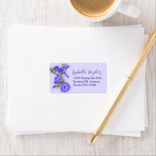 Blue purple hibiscus flower wedding reply label