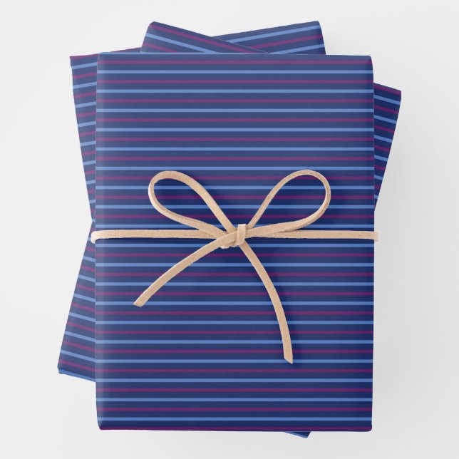 Blue & Purple Horizontal Striped Wrapping Paper Sheet (In situ)