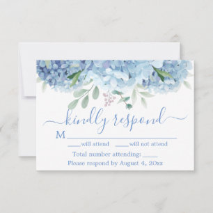 Blue Purple Hydrangeas Floral Wedding RSVP Card