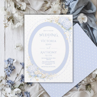 Blue Purple Hydrangeas Frame Elegant Wedding Invitation