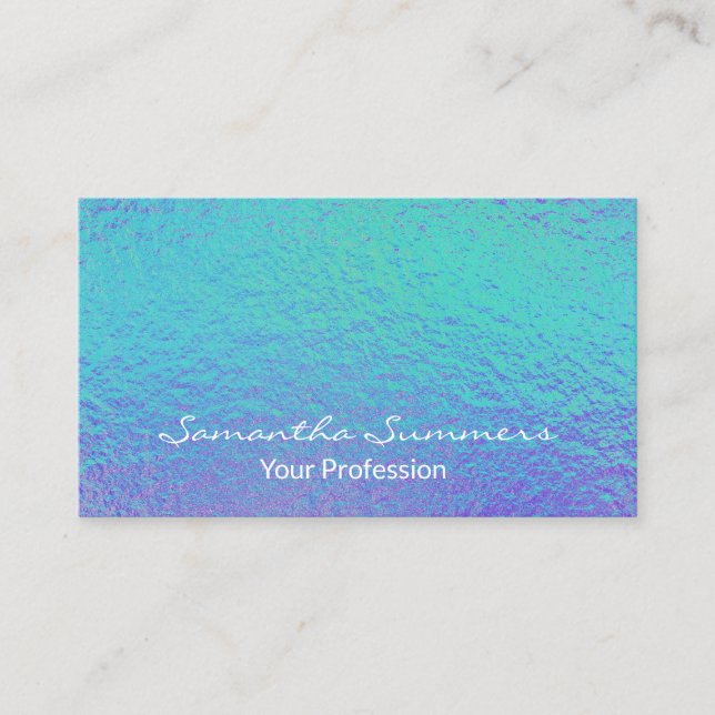 Blue Purple Iridescent Holographic Modern Business Card (Front)